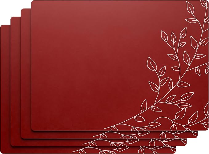 Royalty Art Dark Red Boho Placemats, 4 Pc. Set, Non-Slip Cork Backed, Wipeable Heat Resistant Surface for Kitchen and Dining Table Protection, Cute Floral Pattern for Farmhouse or Rustic Decor | Wipeable heat resistant surface, kitchen and dining table... - Image 2