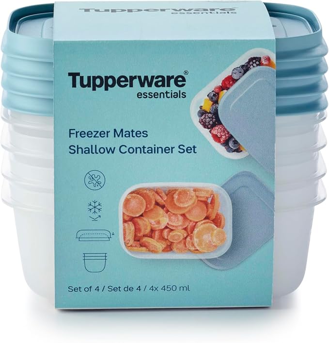 Tupperware Essentials Freezer Mates Shallow 4 Piece Container Set - 450ml - Food Storage - Easy to Stack & Organise - Durable & Reusable - Airtight Lid - Great for Leftovers & Reduce Waste - Image 2