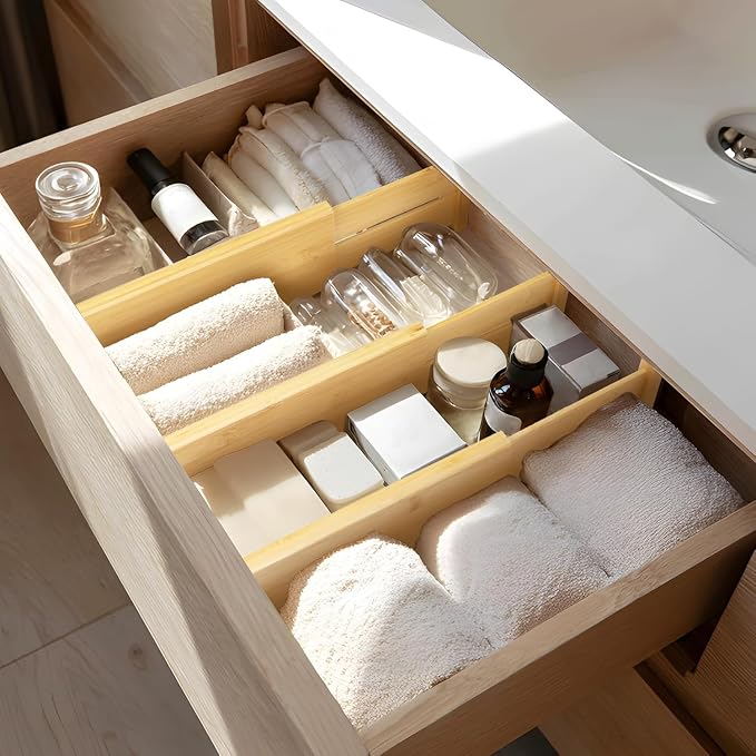 VaeFae 3 Pack Bamboo Drawer Dividers, 4" High Adjustable 11.9-17.1" Clothes Drawer Organizers, Expandable Separators for Bedroom/Bathroom/Kitchen/Office Storage - Image 8