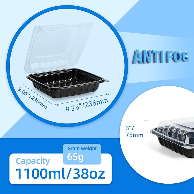 YANGRUI 45-Pack 38 oz 9.5" Commercial Container, Shrink-Wrapped No Pre-Wash | Single Compartment, Heavy-Duty Anti-Fog Lid, Leakproof Microwave Safe BPA-Free PP, for Buffet, Banquet & Hot Holding - Image 3