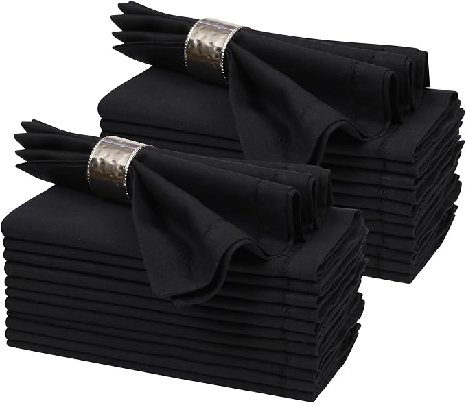 Ramanta Home Black Cloth Dinner Napkin Set of 24-18x18 Inch | Cotton Linen Flax Hemstitched Napkins Washable for Everyday Use by RamantaHome