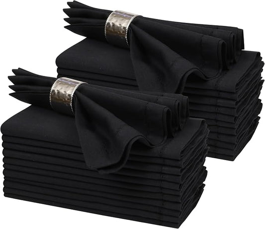 Ramanta Home Black Cloth Dinner Napkin Set of 24-18x18 Inch | Cotton Linen Flax Hemstitched Napkins Washable for Everyday Use by RamantaHome