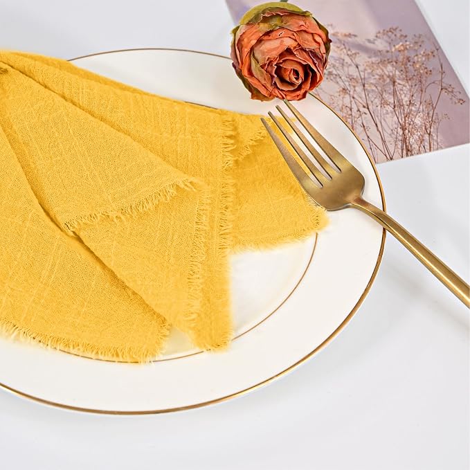 50 Pack Yellow Cloth Napkins, 16 x 16 Inch Cotton with Fringe Settings | Handmade washable reusable cotton dinner napkins in bulk for weddings, parties, rustic boho table settings - Image 8