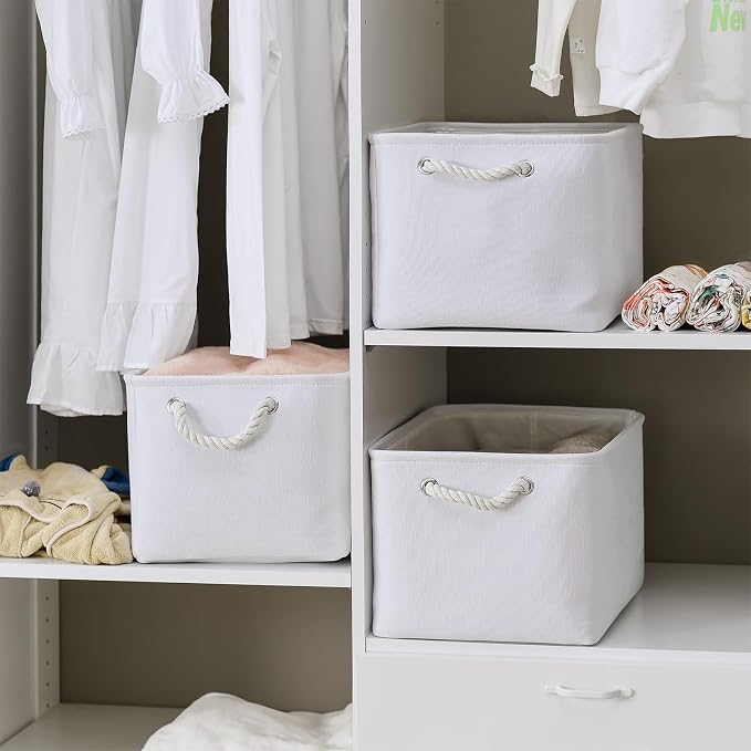Storage Basket for Shelves - 15.8x11.8x11.8 inch 3 Pack Fabric Storage Cubes, Collapsible Storage Bin for Organizing Organizer Closet Book Gift Dog(White) - Image 3