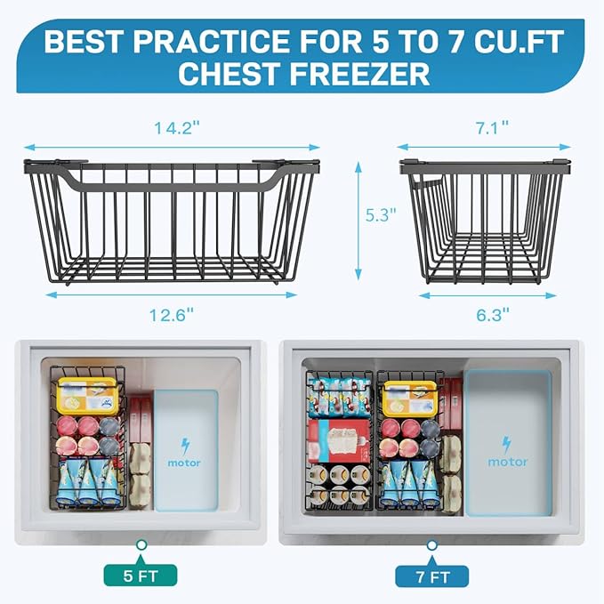 SUNALLY Freezer Organizer Bins, 8 Pack Stackable Pantry Storage Bins, Black | Chest Freezer Organizer for 5-7 Cu.FT Deep Freezer to Sort Frozen Meats & Food, Wire Baskets for Pantry Organizers & Storage - Image 2