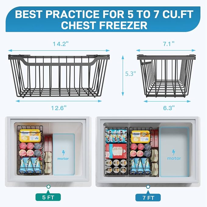 SUNALLY Freezer Organizer Bins, 4 Pack Stackable Chest Freezer Organizer for 5-7 Cu.FT Deep Freezer Sort Frozen Meats and Food, Freezer Storage Baskets with Handles Easy Reach from Bottom, Black | Chest Freezer Organizer for 5-7 Cu.FT Deep Freezer to S... - Image 2