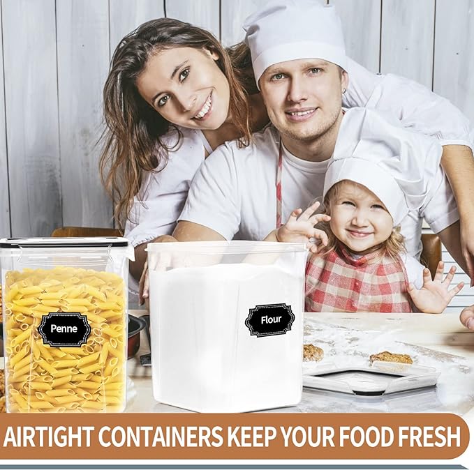 PRAKI Large Airtight Food Storage Containers 5.2L / 195oz, 4pcs Pantry Kitchen Organizers and Storage for Flour, Sugar, Baking Supplies, BPA Free, Plastic Flour Containers with 20 Labels & Maker - Image 6