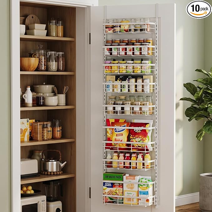 Apinol Over The Door Pantry Organizer, 10 Tier Pantry Door Organizers and Storage for Kitchen with Seasoning Shelves, Home & Kitchen Essentials, White by Unknown