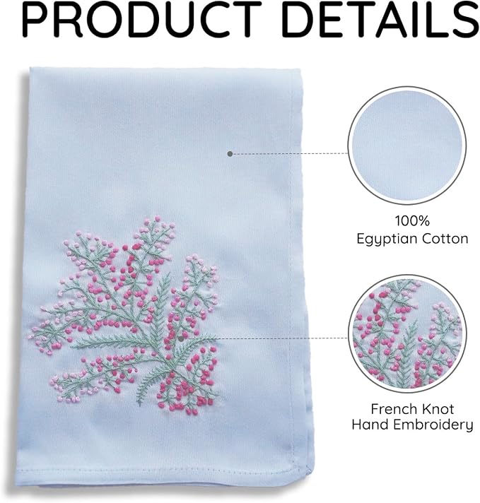 Cloth Tea Napkins Set of 6, Embroidered Cotton Napkins with French Knot Design, Reusable Table Napkins for Dinner, Tea Time, Coffee and Cocktail Settings, 16x16 Inches (Ocean Blue) - Image 3