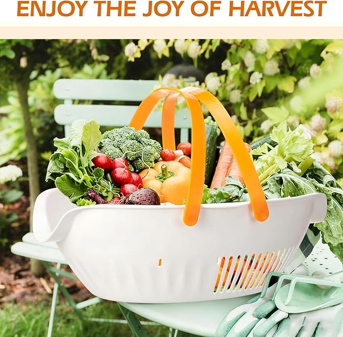 Nuogo 3 Pcs Garden Harvest Basket, Removable Partitions with Tool Caddy for Collecting, Carrying, and Cleaning Harvesting Basket Doubles Colander for Vegetables and Fruits Garden Accessories(White) - Image 4