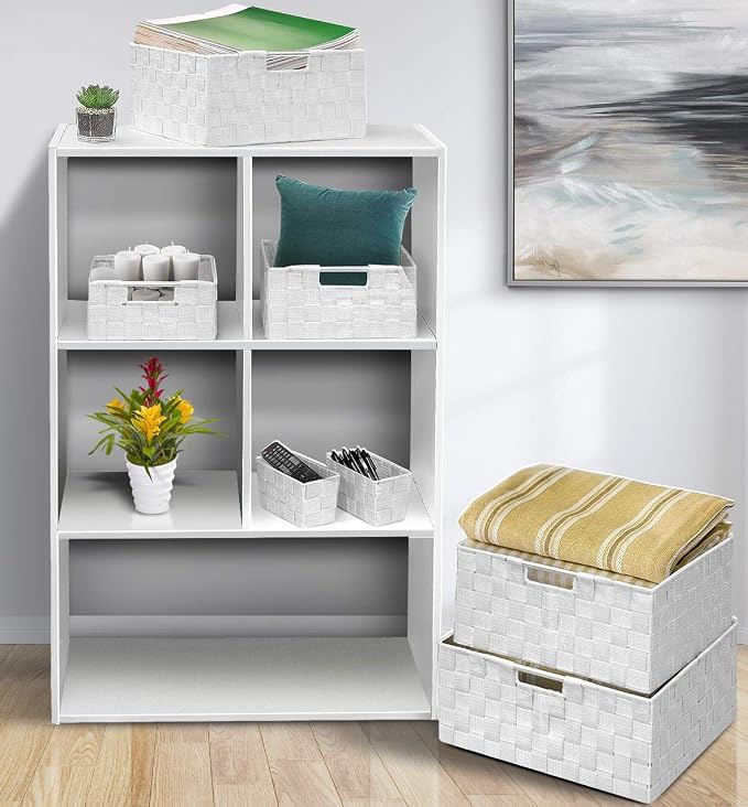 Sorbus Storage Baskets for Organizing (Set of 7), Mesh Hand-Woven Design, Linen Closet Organizers and Storage, Organizer Storage Baskets for Shelves, Variety Pack Organizers and Storage (White) - Image 2