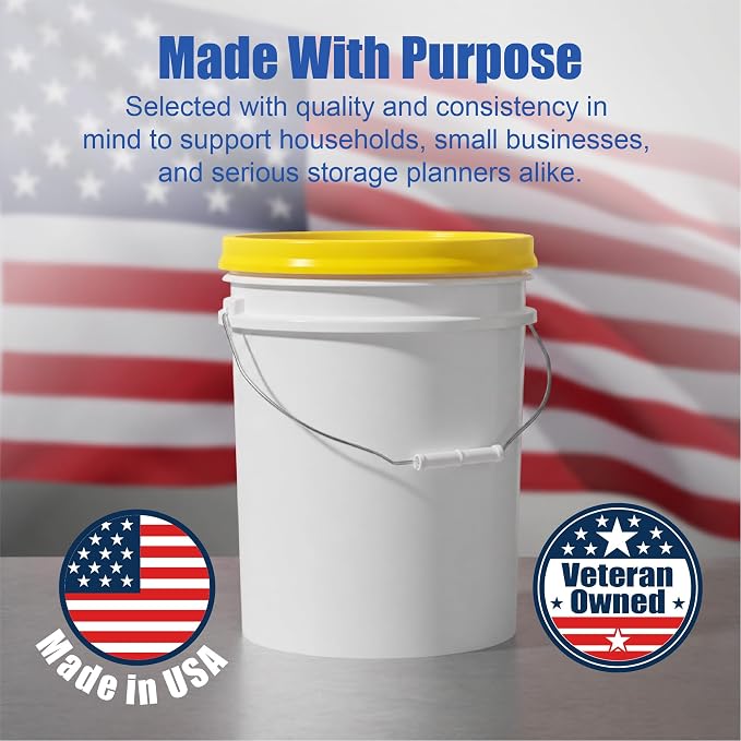 5 Gallon Bucket - Food Grade w/Lid BPA-Free, White/Yellow, 6 | Airtight Gamma Seal Screw-On Lid, Heavy-Duty 90 Mil HDPE Plastic, Food Safe and Durable Container, Bulk Storage, Made in USA - Image 7