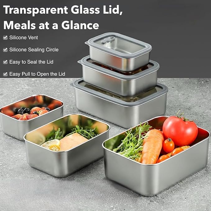 Stainless Steel Food Storage Containers-2Pcs Leakproof, Airtight Stainless-Steel Bowls with Lids, Freezer/Dishwasher/Microwave Safe Containers, Durable & Stackable Stainless Steel Containers with Lids - Image 4