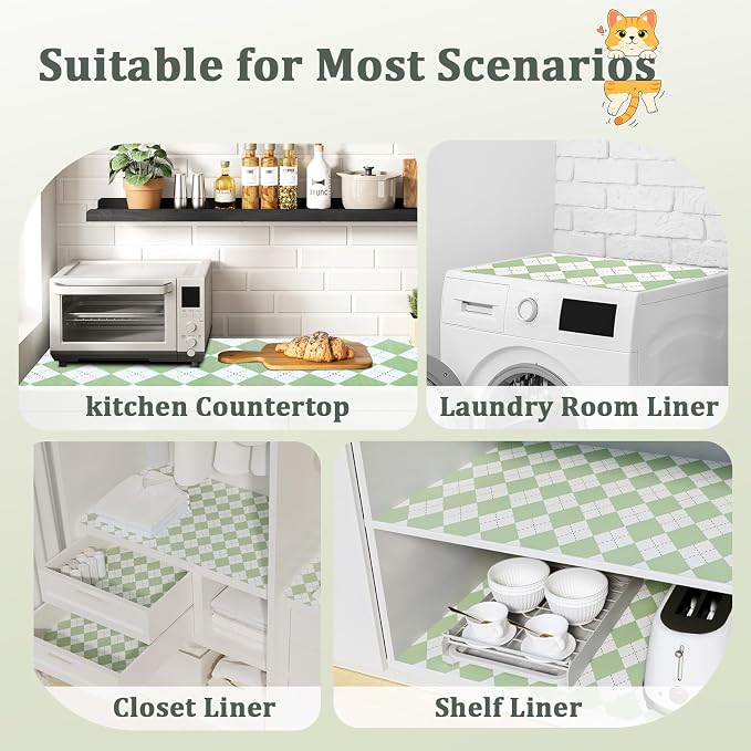 Shelf Liner for Kitchen Cabinets and Drawers, 24" x 240" Green | Non-Adhesive Design, Waterproof & Non-Slip Protection, Easy Cut to Fit, Washable and Reusable, Pantry Storage - Image 8