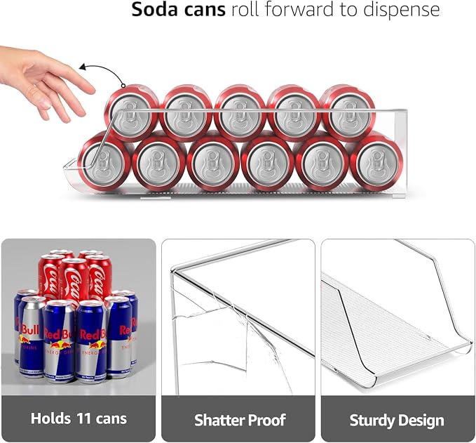 Sorbus Skinny Soda Can Organizer for Refrigerator - Stackable Slim Can Holder Dispenser with Lid for Fridge, Pantry, Freezer - BPA-Free, Clear Design, Drink Organizer for Fridge (4-Pack) - Image 4