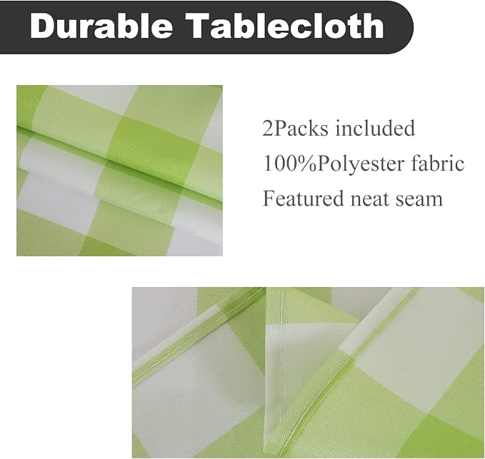 Cupuamon 2 Pack Waterproof Polyester Fabic Rectangle Checkered Tablecloth，60x120 Outdoor Table Cloth，Oil Stain Prevention Table Cloth for Pinics and Parties（Emerald and White） - Image 2