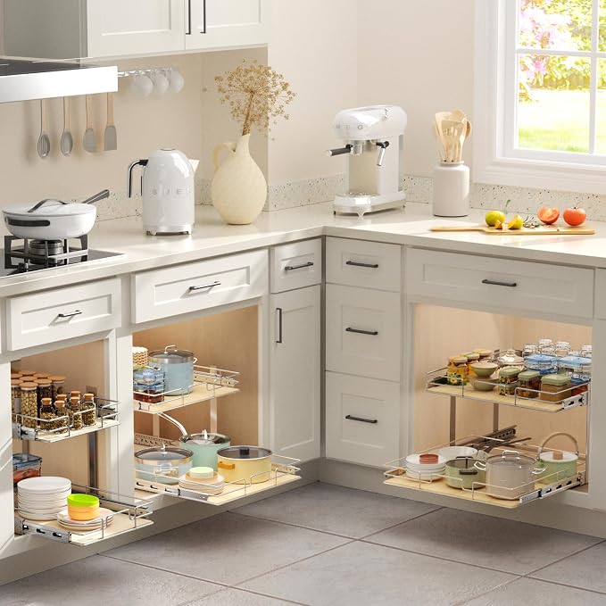 ROOMTEC 2 Tier Individual Pull Out Cabinet Organizer 13½"W x 21½"D, Slide Out Wood Shelves Organizers, Pull Out Drawers Organization and Storage for Kitchen Cabinet - Image 6