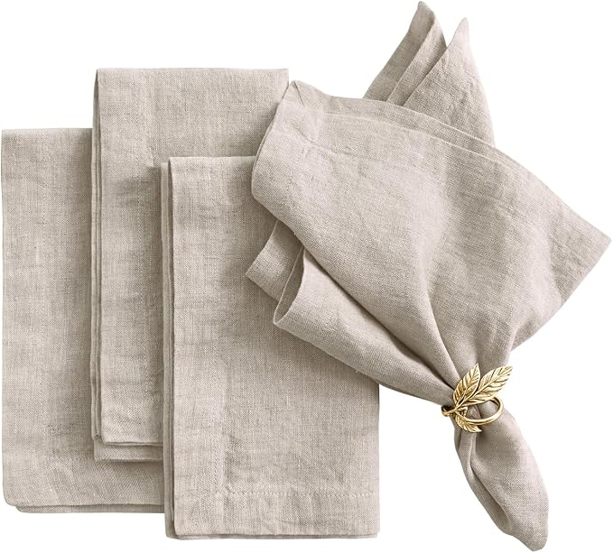 100% Linen Dinner Napkins 20x20 Inch,Soft and Breathable French Flax Cloth Napkins,Stone Washed Set of 4(Natural Linen) by LLinenWorld