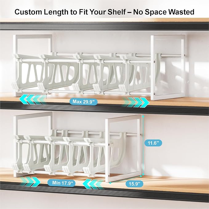 Pantry Can Organizer - Auto-Rolling, Expandable, Holds 120 Cans | White, Stackable For Walk-in Deep Pantry Shelf, Adjustable Width for Food Cans, Sturdy Metal Frame, Easy Access & Restocking - Image 5