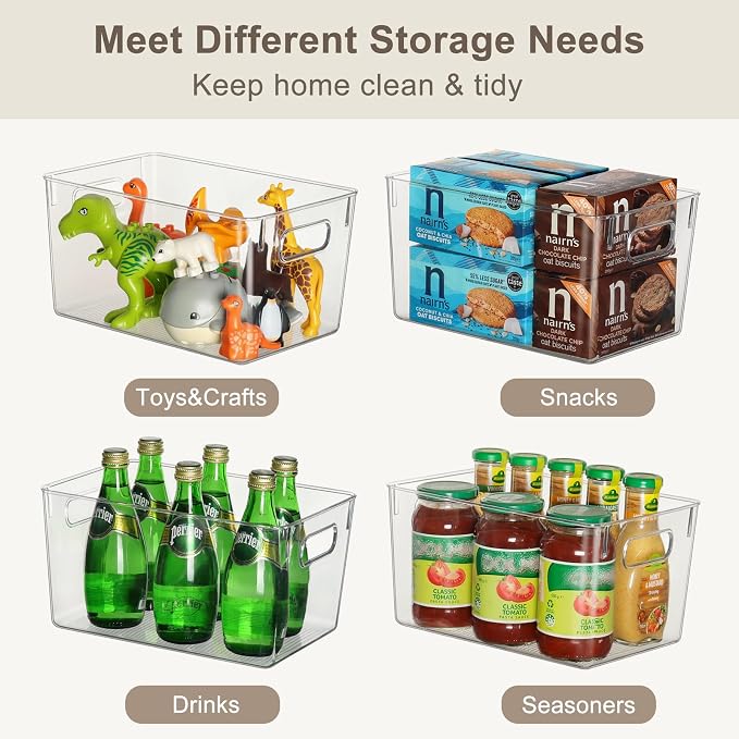 Qilinba Clear Storage Bins 8 Pack for Pantry Organizers, 4 Large Plastic Pantry Organizer Bins and 4 Small Stackable Storage Containers for Kitchen Cabinet, Home Edit, Freezer Fridge Organizer - Image 6