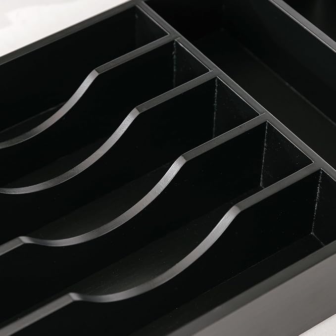 Silverware & Utensil Organizer, Fixed 10.5 in, Black | Cutlery, flatware holder, rounded corners, 7 compartments, non-slip feet, kitchen drawers - Image 8