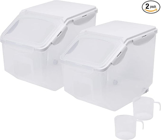 10 Liter / 20 lbs Rice Storage Container with Measuring Cup, BPA free, For Rice | Grain | Pet Food | Flour, 2 counts, Clear by HANAMYA