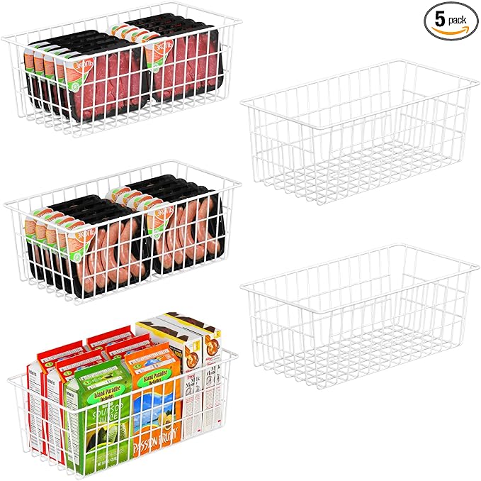Orgneas Freezer Organizer Bins, Freezer Baskets for Chest Freezer and Upright Freezer Refrigerator Dividers Frozen Meats Storage Containers Organizer for Fruits and Vegetables, 5 Packs by Orgneas