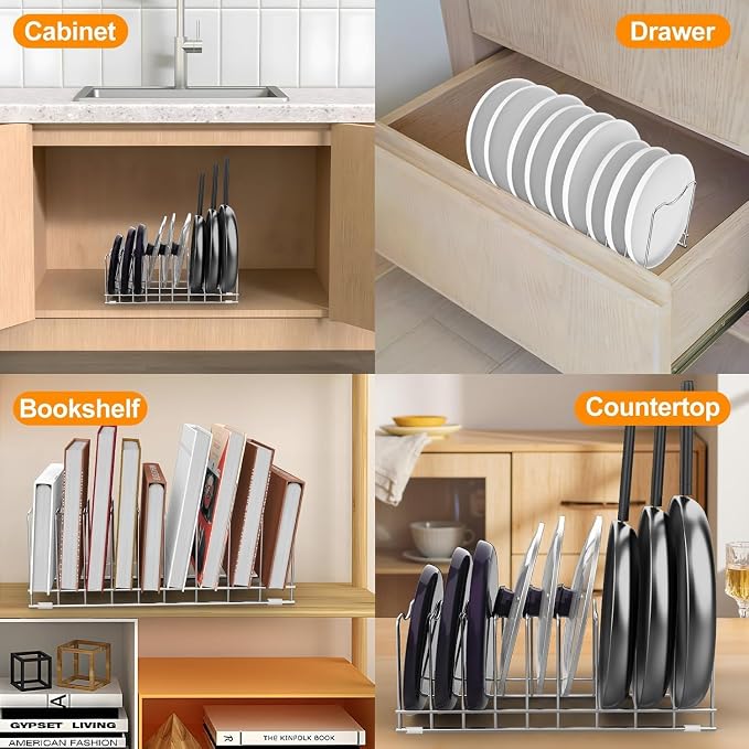 FLSEPAMB Lid Organizer Pot Lid Organizer Holder Suitable for Bakeware Dish Plate, Cutting Boards, Pots & Pans, Serving Trays, Reusable Containers for Kitchen Countertop (1 Pack) - Image 3