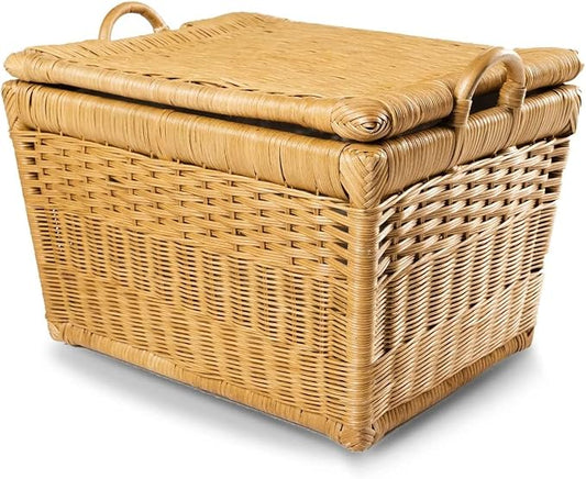 The Basket Lady Lift-Off Lid Wicker Storage Basket, M, Sandstone | Outside: 20" L x 15" W x 14" H | Inside: 17.5"L x 12"W x 11"H - Handcrafted by artisans from natural rattan by TheBasketLady