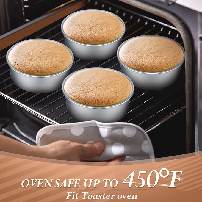 24 Pack Small 4 Inch Cake Pan Aluminum Mini Round Cake Baking Pans Tins Set with 100 Pcs Parchment Paper Rounds Non Toxic Healthy Leakproof Easy Clean Mirror Finish Dishwasher Safe - Image 4