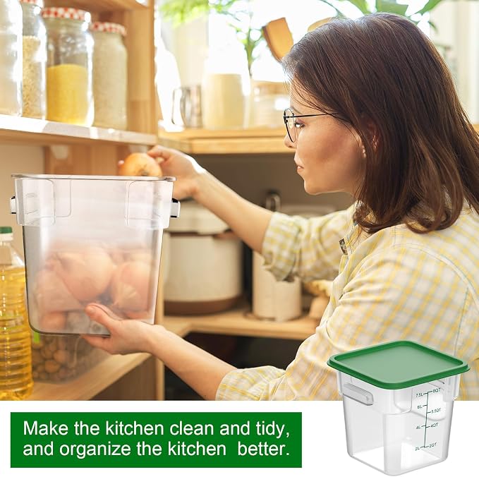 FoldTier 2 Pieces Square Food Storage Containers Polycarbonate Clear Food Container with Lid Commercial Food Storage with Graduations for Commercial Kitchen Dough Marinating Meat(Green, 8 Qt) - Image 6