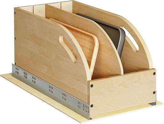 WelFurGeer Birchwood Pot and Pan Organizer with Soft-Close Drawer, Pull Out Cabinet Organizer, Heavy-Duty Slide-Out Storage for Baking Sheets, Cutting Boards, and Kitchen Utensils by WelFurGeer