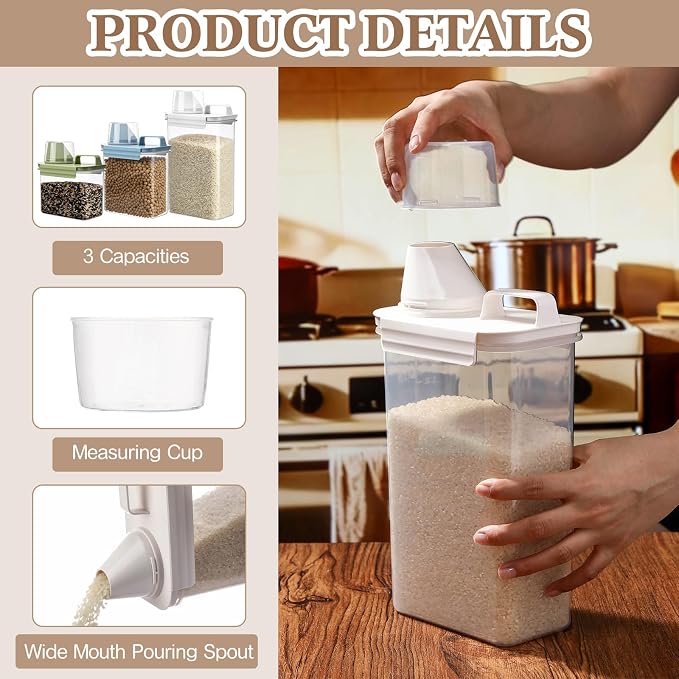 LemonRoad 6 Pcs Cereal Container Organizer Sets, 1.3L & 1.8L & 2.5L, Airtight Plastic Kitchen Organizer Bin with Lids, Dry Food Storage for Pet Food, Rice, Oatmeal, Sugar Dispenser - Image 3
