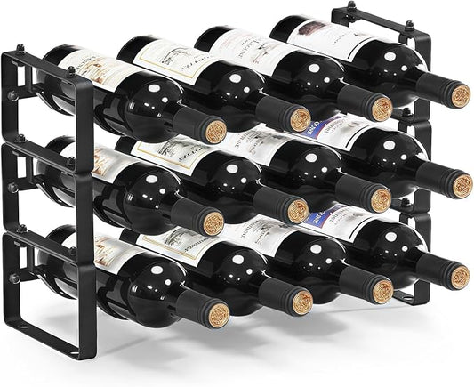 Stackable Countertop Wine Rack, 12 Wine Bottles Holder for Inside Cabinet | ICOHOT Small Tabletop Wine Holder Stand for Pantry Bar, 3-Tier Angle Adjustable Wine Bottle Rack for Tight Spaces by ICOHOT