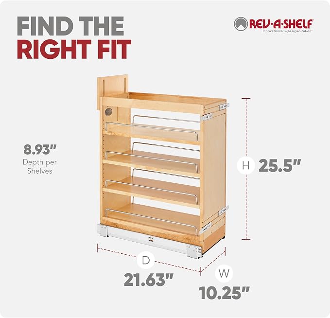 Rev-A-Shelf 10.25" Pullout Storage Organizer for Base Kitchen/Bathroom Cabinets w/Soft-Close Full Extension Slides & Adjustable Shelves, 448-BCSC-9C - Image 2