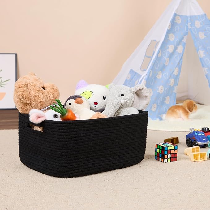 MiniArk Large Storage Baskets for Shelves, 17 x 13 x 7.5” Closet Organizers Bins for Clothes Blanket Towels, Baby Nursery, Toy Baskets Box, Woven Rope Baskets, 3 Packs Black - Image 5