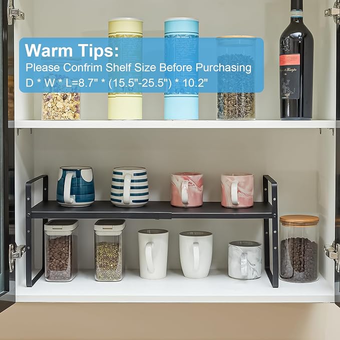 15.5 to 25.5 Inch Kitchen Cabinet Shelf Organizers, Adjustable Kitchen Counter Shelf Organizer, Set of 3 Expandable Countertop Storage Shelves, Stackable Design, 30LBS Heavy Duty, Space Saver - Image 7