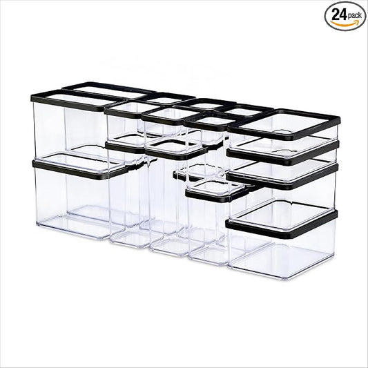 Rotho Loft Storage Box Set of 24 Plastic Boxes with Lid Transparent | Airtight storage box, aroma-tight silicone seal, stackable, for flour, pasta and rice, dishwasher safe by Rotho