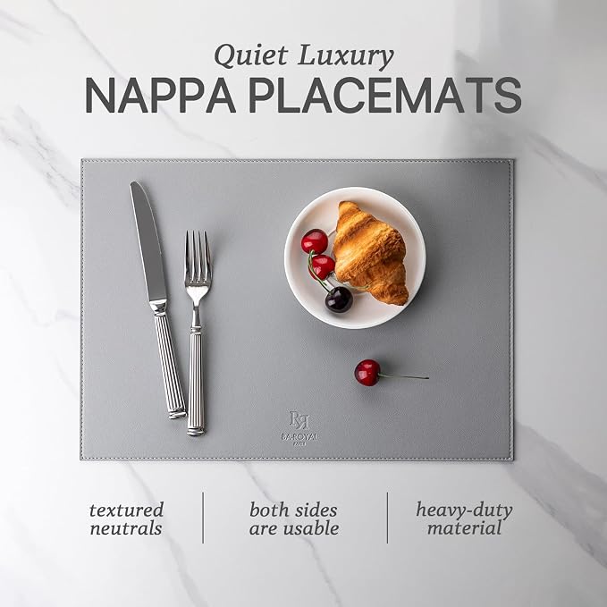 Baroyal Faux Leather Placemats Set of 8 Vinyl Washable Wipeable Table Mats for Kitchen Dining Table Heat Resistant Waterproof Modern Indoor/Outdoor Placemats Non-Slip Easy Clean Place Mats (Gray) - Image 2