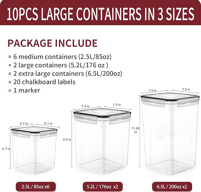 PRAKI 10 PCS Flour Sugar Storage Containers for Organizers and Storage | BPA Free, Airtight Food Storage Containers with Lids for Sugar, Flour, Baking Supplies, Versatile Kitchen Containers, Black - Image 2