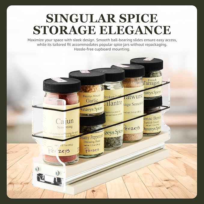 Narrow Spice Rack -Sliding Spice Jars Organizer - Pantry Organizers & Storage - Slide Out Drawers for Kitchen Cabinets - Seasoning Caddy (2.3" W x 5.0" H x 10.6" D, Partially Assembled) - Image 3