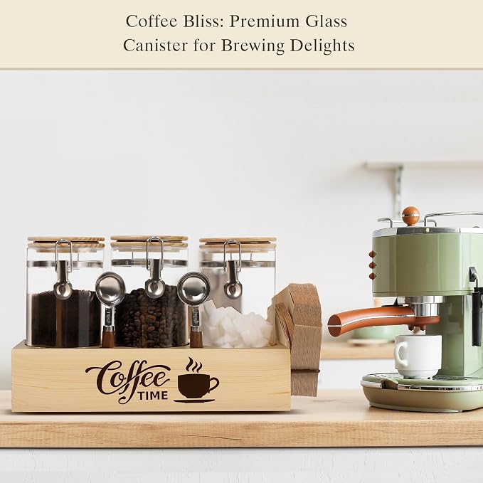 Glass Coffee Canister Set with Shelf & Spoons - 3 Piece Airtight Seal Coffee Bean Storage Containers & Filter Holder for Kitchen Organization - Image 6