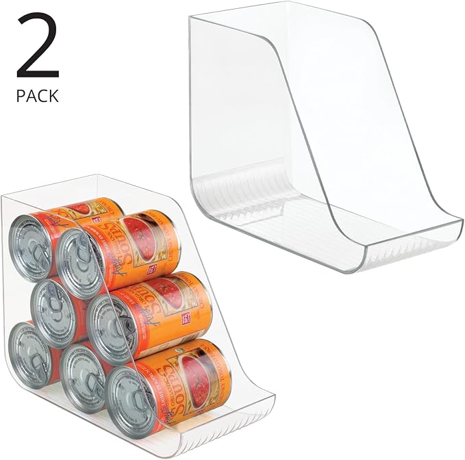 mDesign Can Organisers for Pantries, Fridge Drawers & Fridge Shelves - Kitchen Storage Solutions - for up to 7 Cans of Soda, Food, or Soups - Kitchen Accessories — Pack of 2 - Clear - Image 2