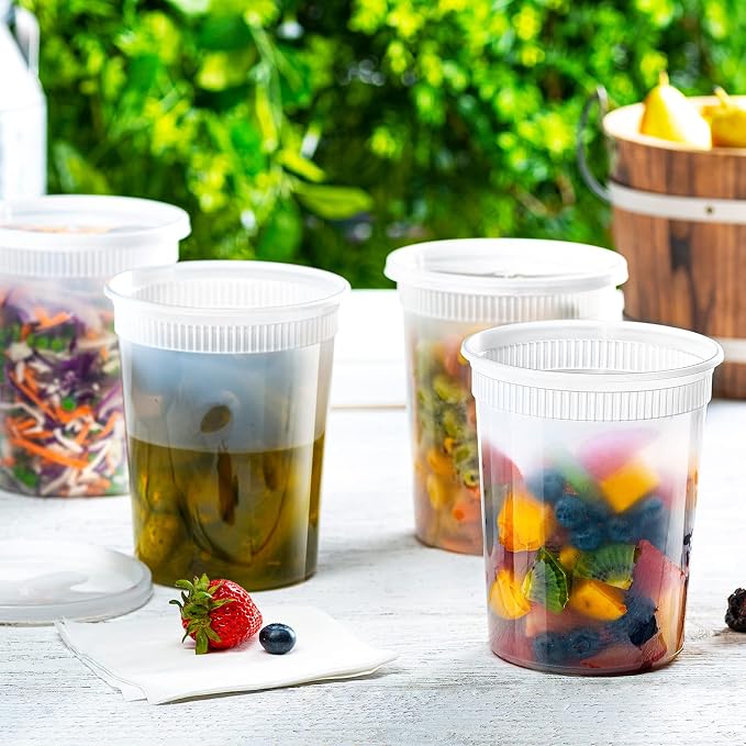 GUSTO 32 oz Plastic Deli Containers with Lids [120 Sets] Food Storage | Microwave, Dishwasher & Freezer Safe, Disposable or Reusable, BPA Free, Leak-Proof, Soups, Takeout, Meal Prep & Leftovers - Image 5