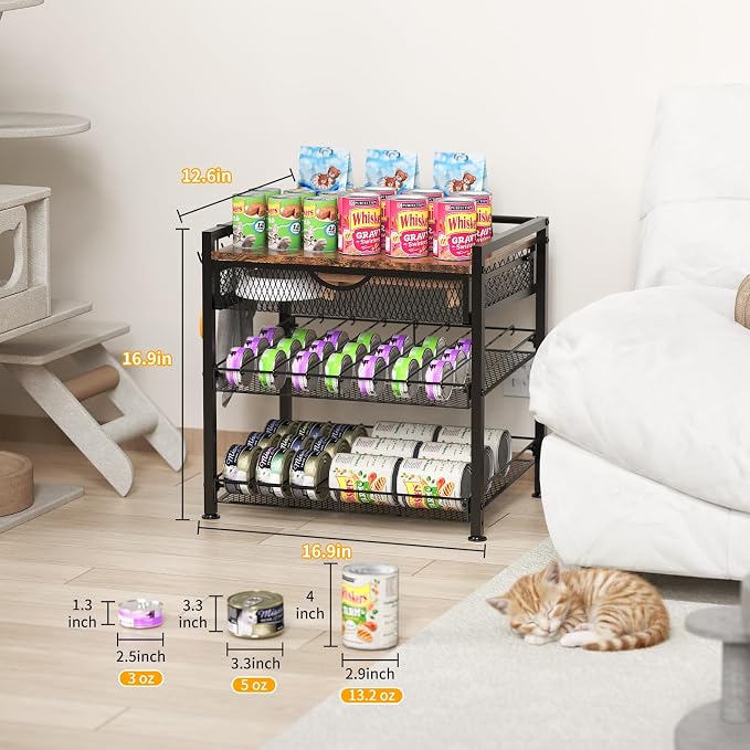 Cat Food Organizer，2 Floors Bring Drawer Storage Rack, Manually Adjust The Gap Size，Store Suitable Can Sizes Container，Automatic Slip Design，Suitable For Pet Food Canned Food Dispenser - Image 2