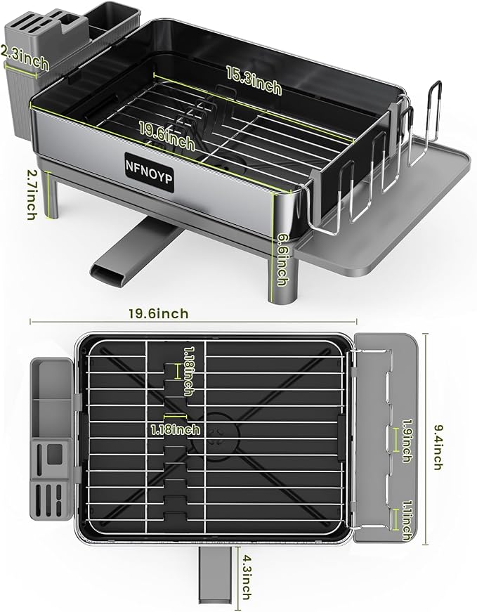 Dish Drying Rack, 304 Stainless Steel Dish Rack and Drainboard Set, Rustproof Dish Drainer with Anti-Pooling Automatic Drainage, Large Capacity Kitchen Counter Organizer, Grey - Image 4