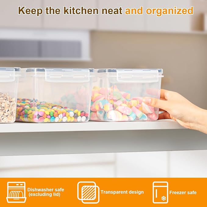 VINATO 3.2L Kitchen Storage Box - Set of 4, Airtight Plastic Food Storage Jars with Lids for Cereal, Pasta, Flour - Image 5