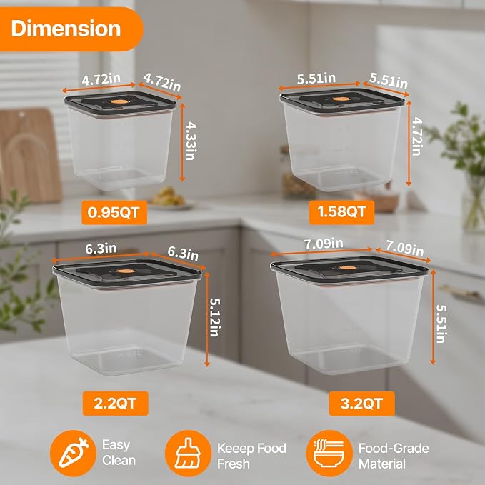 8 Pack Food Storage Containers with Lids；BPA-Free Cereal, Rice, Flour, Pasta & Snack Container, Stackable & Durable,Kitchen Pantry Organizer （0.95qt+1.5qt+2.2qt+3.2qt+4 * 6qt） - Image 2