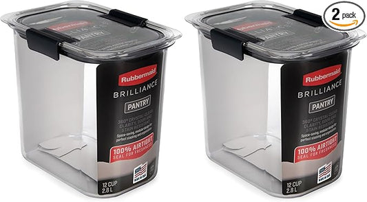 Rubbermaid Brilliance 12-Cup Airtight Food Storage Container,Perfect for Pantry Staples,Clear/Grey,(Pack of 2) by Rubbermaid