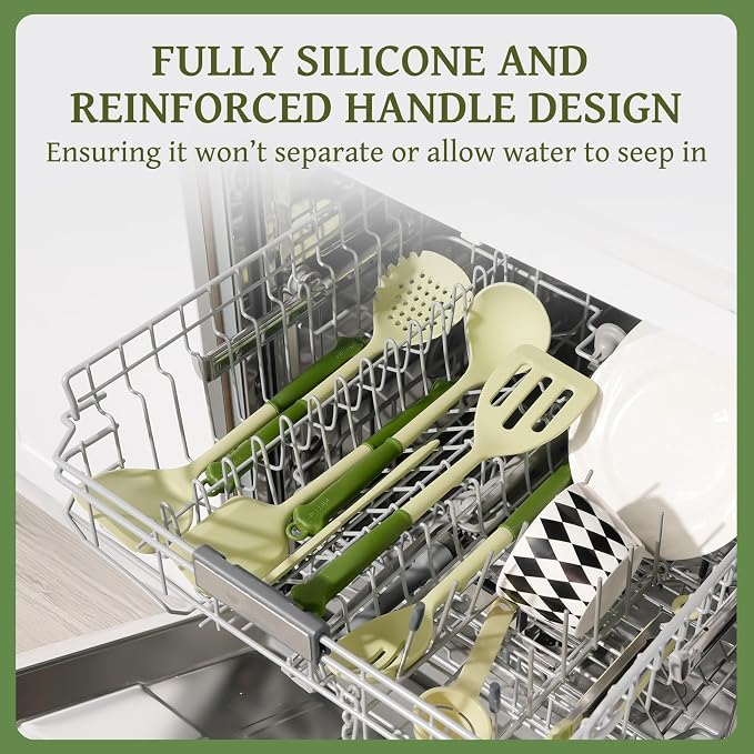 Kikcoin 43 PCS Silicone Kitchen Utensils Set, Dishwasher Safe Kitchen Cooking Utensils Set, 446°F Spatulas Silicone Heat Resistant, Non Toxic Silicone Utensils Set With Two-Tone Grip Handles, Green - Image 4
